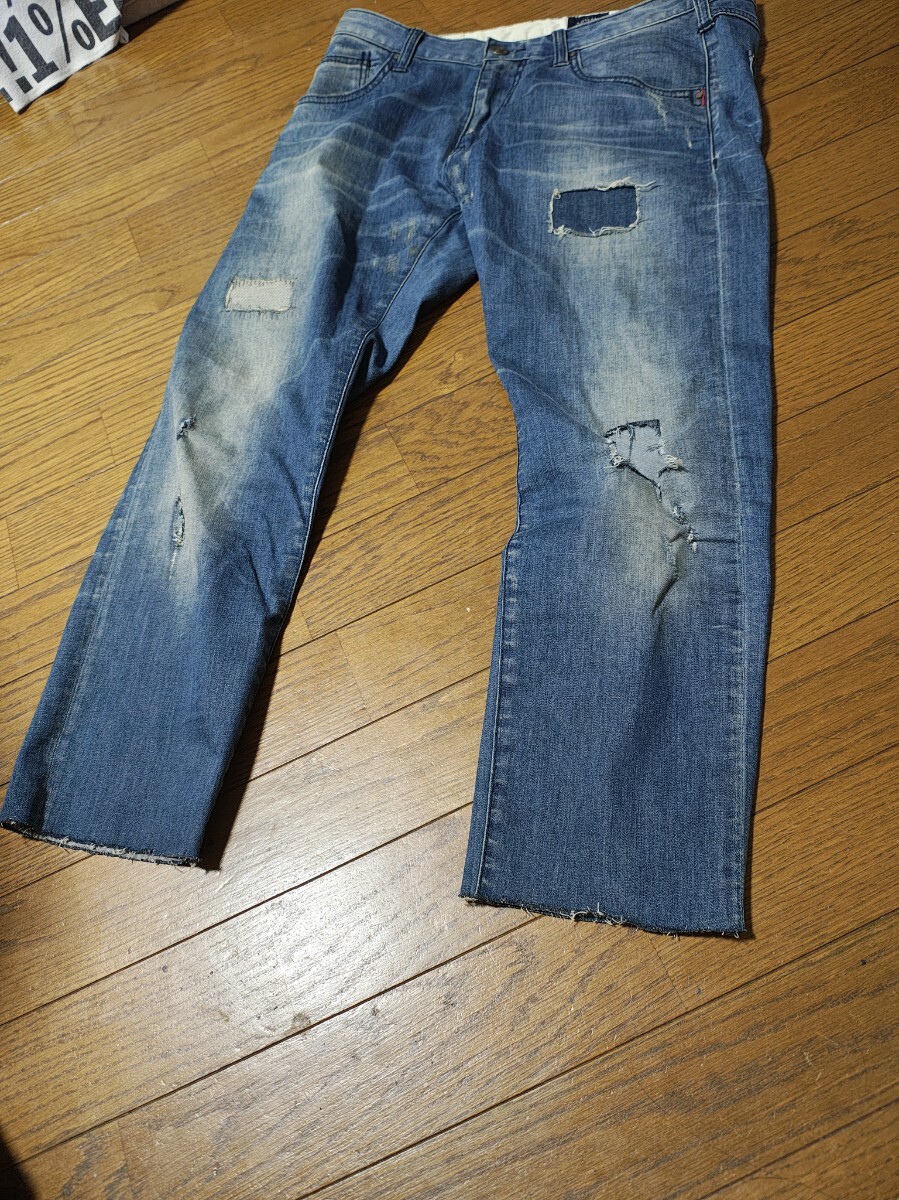 ARMANI JEANS アルマーニ ジーンズリペア加工ダメージデニムカットオフ USED加工★ ストレッチ デニム パンツ ジーンズ Sz.32 メンズ拍卖