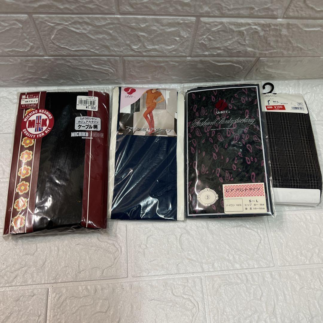 ●入棚下-2●全て未使用 タイツ ケーブル柄 リブ プリント拍卖