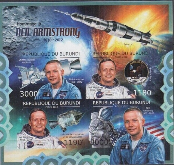 ブルンジ切手『アームストロング』4枚シート 無目打 2012拍卖