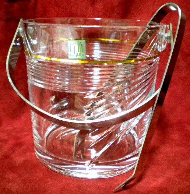 売切 HOYA クリスタル 金彩 カット アイスペール 容量1100cc 纏購入特典有 本体寸法W133×D125×H129mm、重量920g 口元厚3.3mm 底厚12mm拍卖