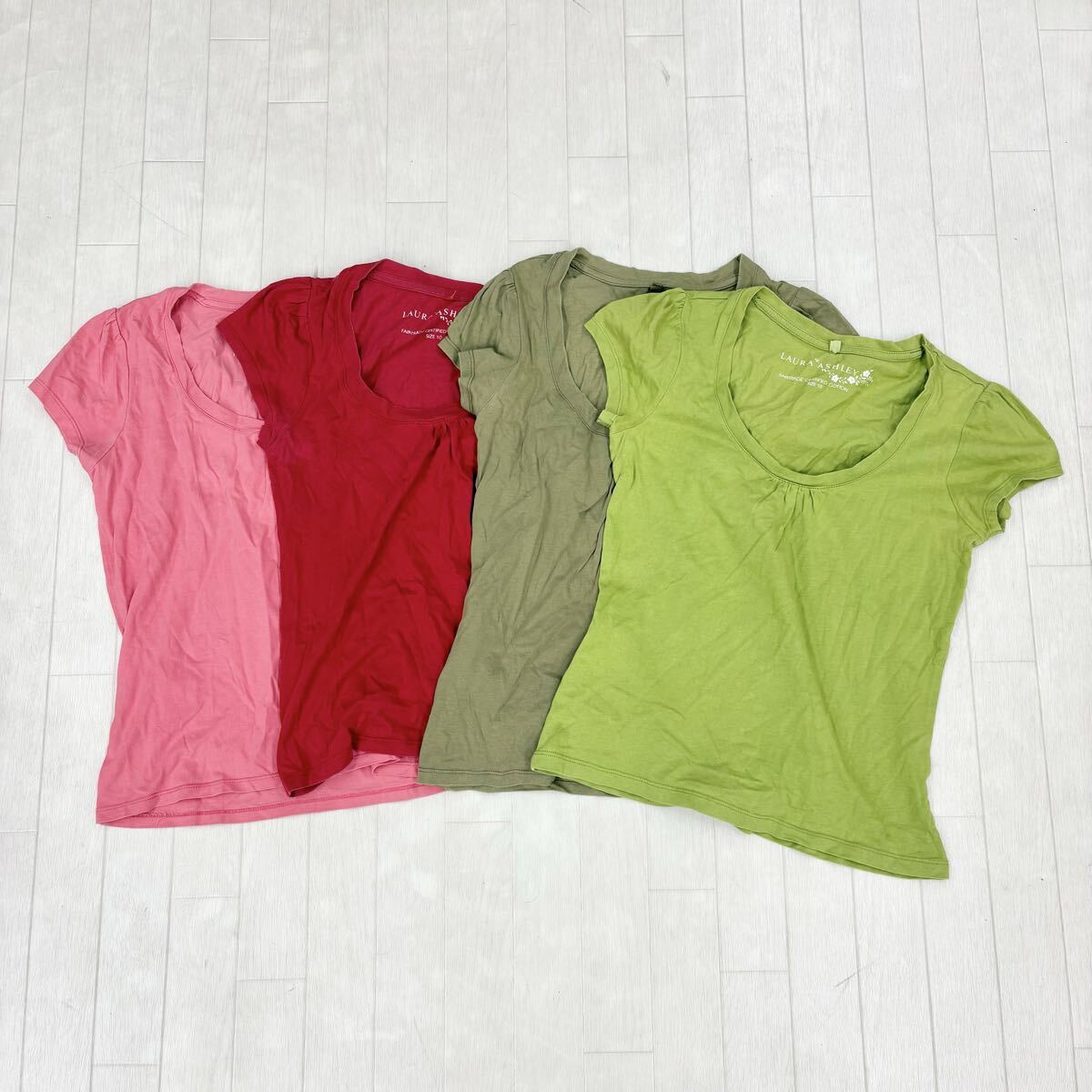 1805〓 4点セット LAURA ASHLEY ローラアシュレイ 半袖カットソー レディース サイズ10 トップス Tシャツ フレンチスリーブ カジュアル拍卖