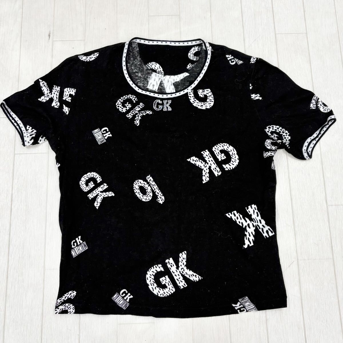 1805〓 GK伊太利屋 イタリヤ 半袖カットソー レディース サイズ9 ブラック ホワイト トップス Tシャツ スパンコール カジュアル拍卖