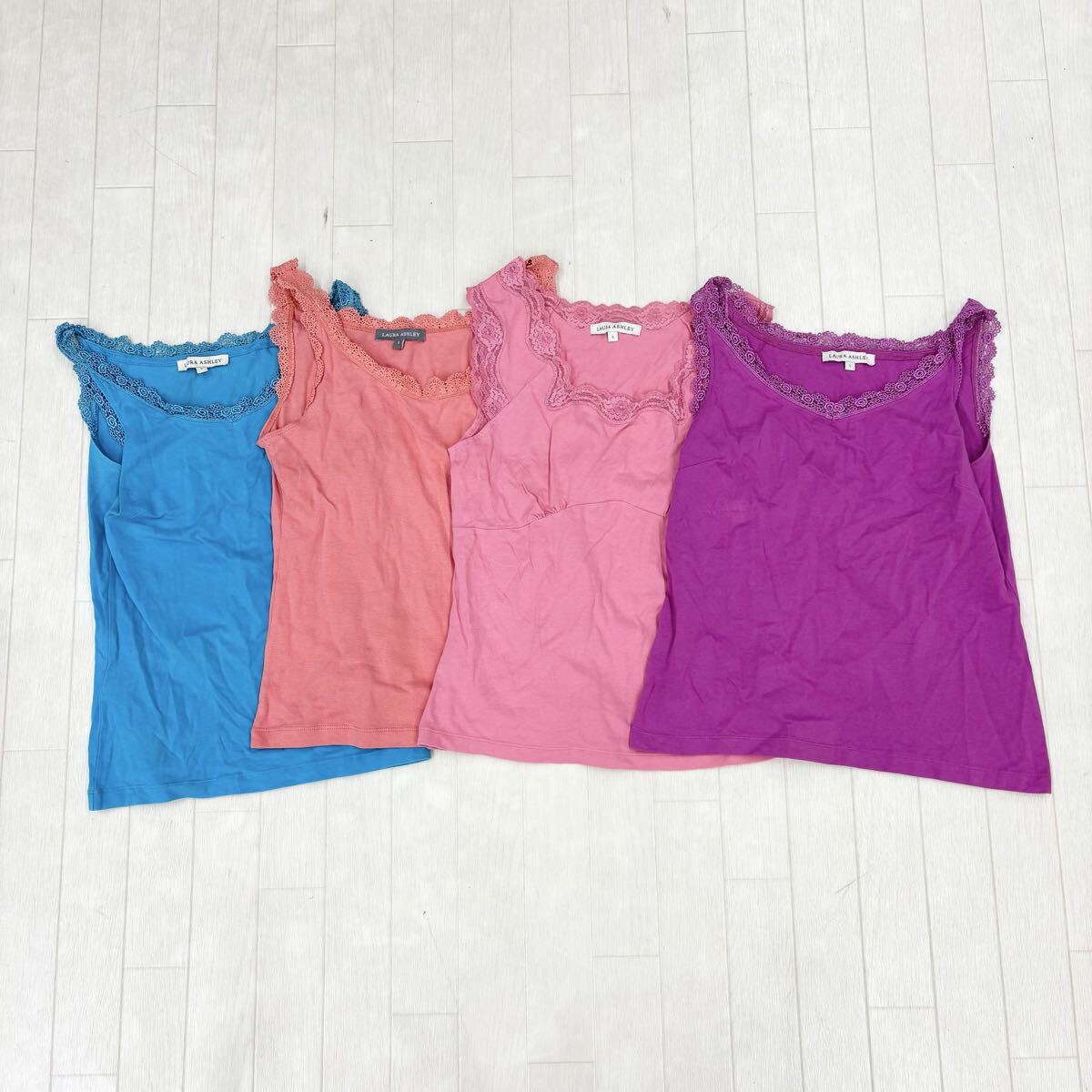 1805〓 4点セット LAURA ASHLEY ローラアシュレイ タンクトップ レディース サイズS トップス ノースリーブ カットソー レース カジュアル拍卖