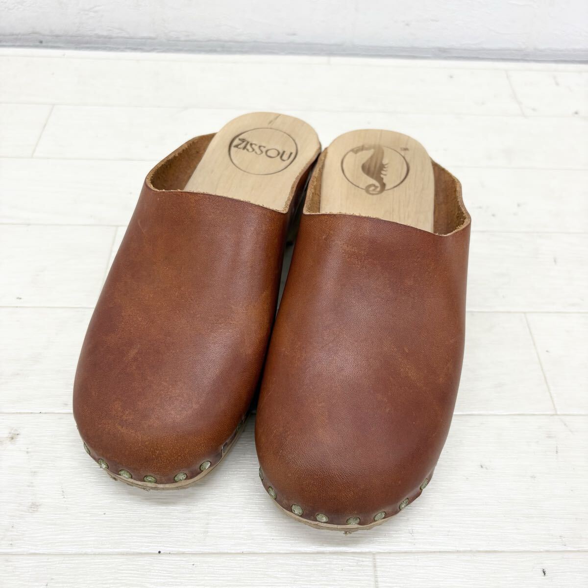 1806〓 ZISSOU サボサンダル レディース サイズ36 ブラウン 靴 木靴 レザーアッパー シューズ カジュアルシューズ拍卖