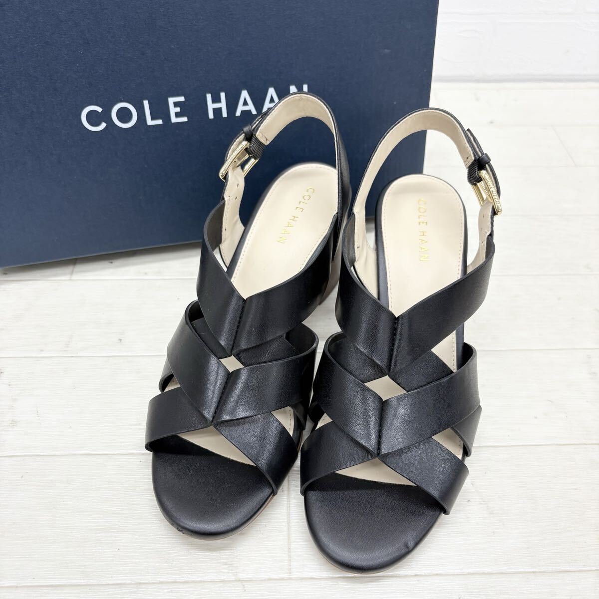 M28〓 箱付き COLE HAAN コールハーン バックストラップサンダル レディース サイズ5.5B ブラック 靴 シューズ カジュアルシューズ拍卖