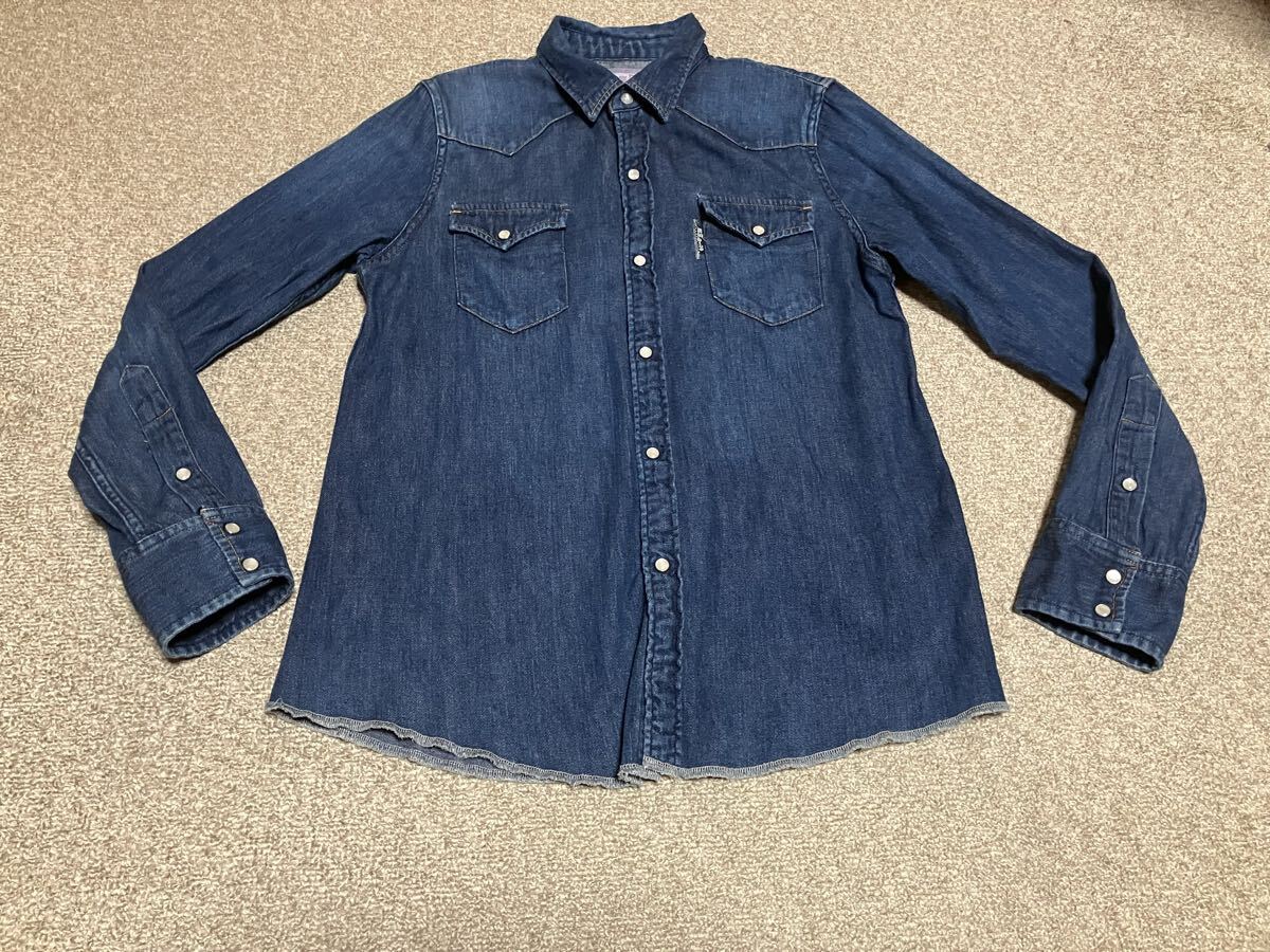 BLUE BLUE ブルーブルー 胸ロゴ 長袖デニムウエスタンシャツ 2/M インディゴ レディース拍卖