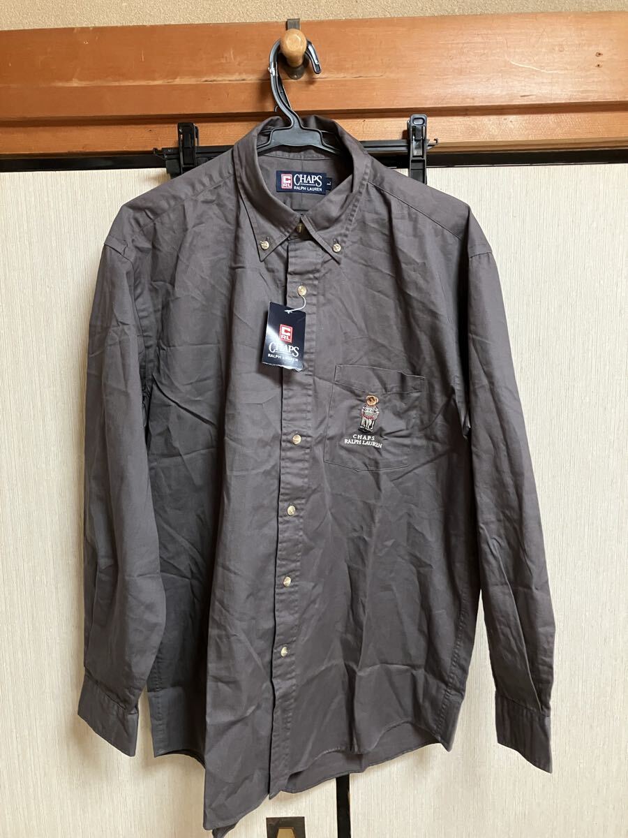 未使用保管品☆CHAPS ラルフローレン ポロベア刺繍 長袖シャツ メンズLサイズグレー系?拍卖