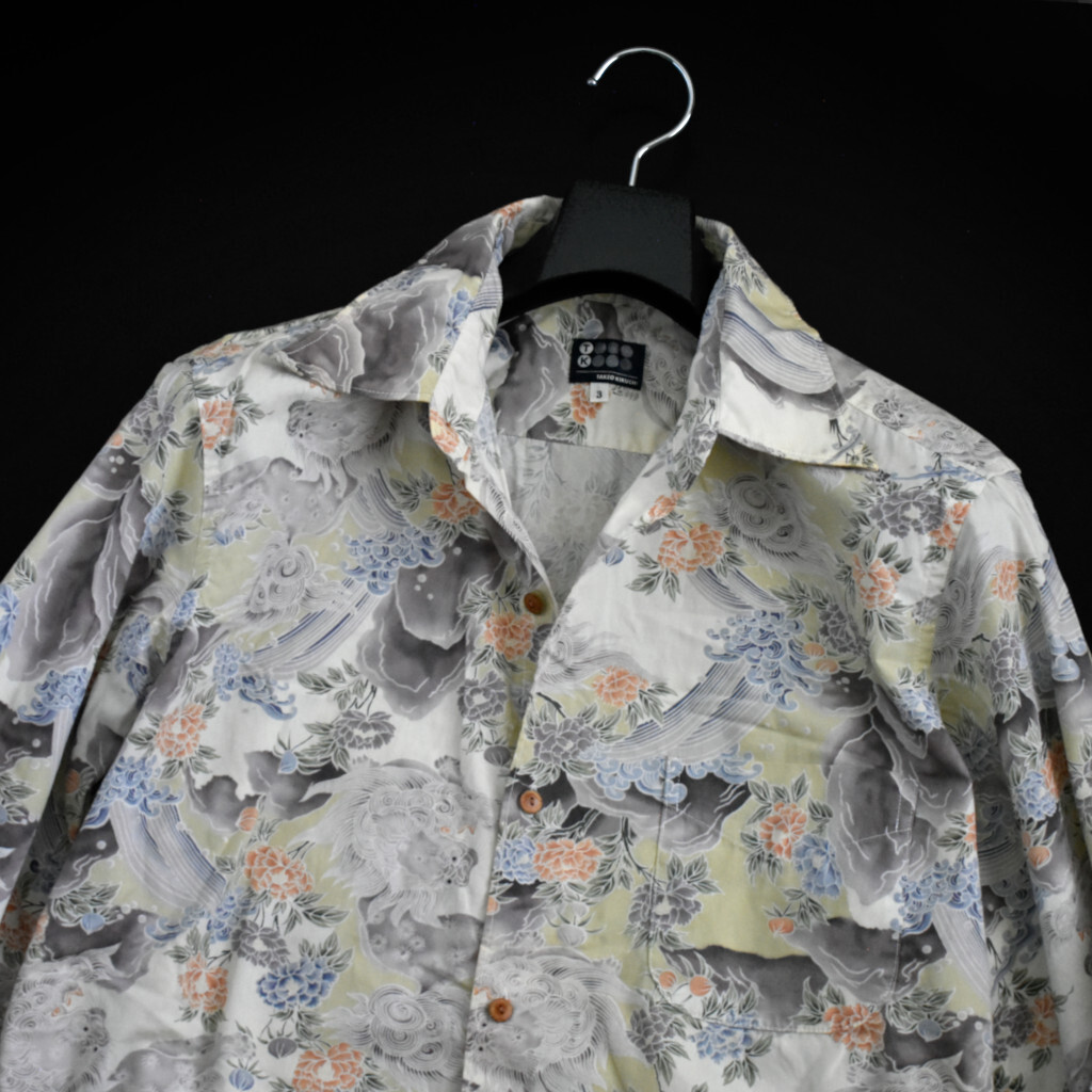 美品 TAKEO KIKUCHI タケオキクチ 和柄 狛犬 長袖 シャツ size.3(L) スカシャツ 総柄拍卖