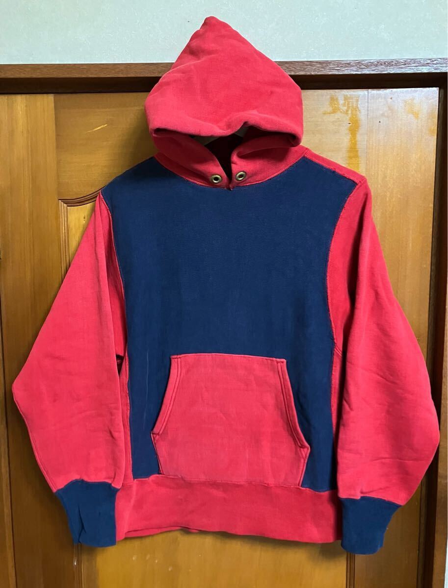 80s スペシャル ビンテージ Champion リバースウィーブ 赤×紺 2トーン パーカー プリント トリコタグ デカハトメ チャンピオン USA製 希少拍卖