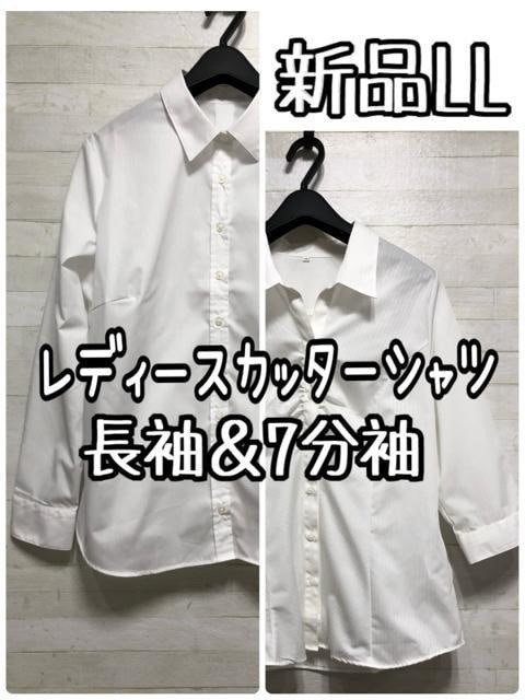 新品☆LL♪白系♪スーツに♪レディスカッターシャツ2枚♪長袖・7分袖☆Q244拍卖
