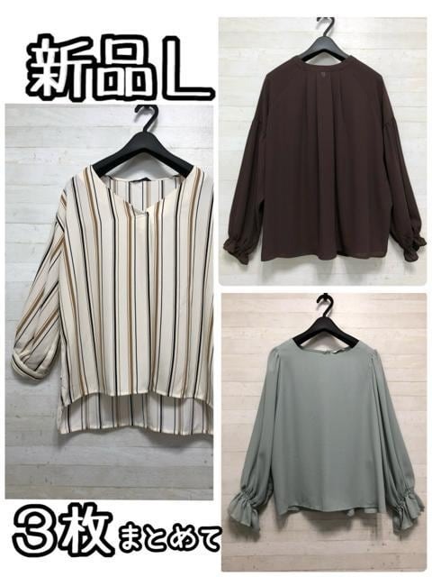 新品☆Lきれいめブラウス3枚まとめて♪キャンディスリーブ・スキッパーQ344拍卖