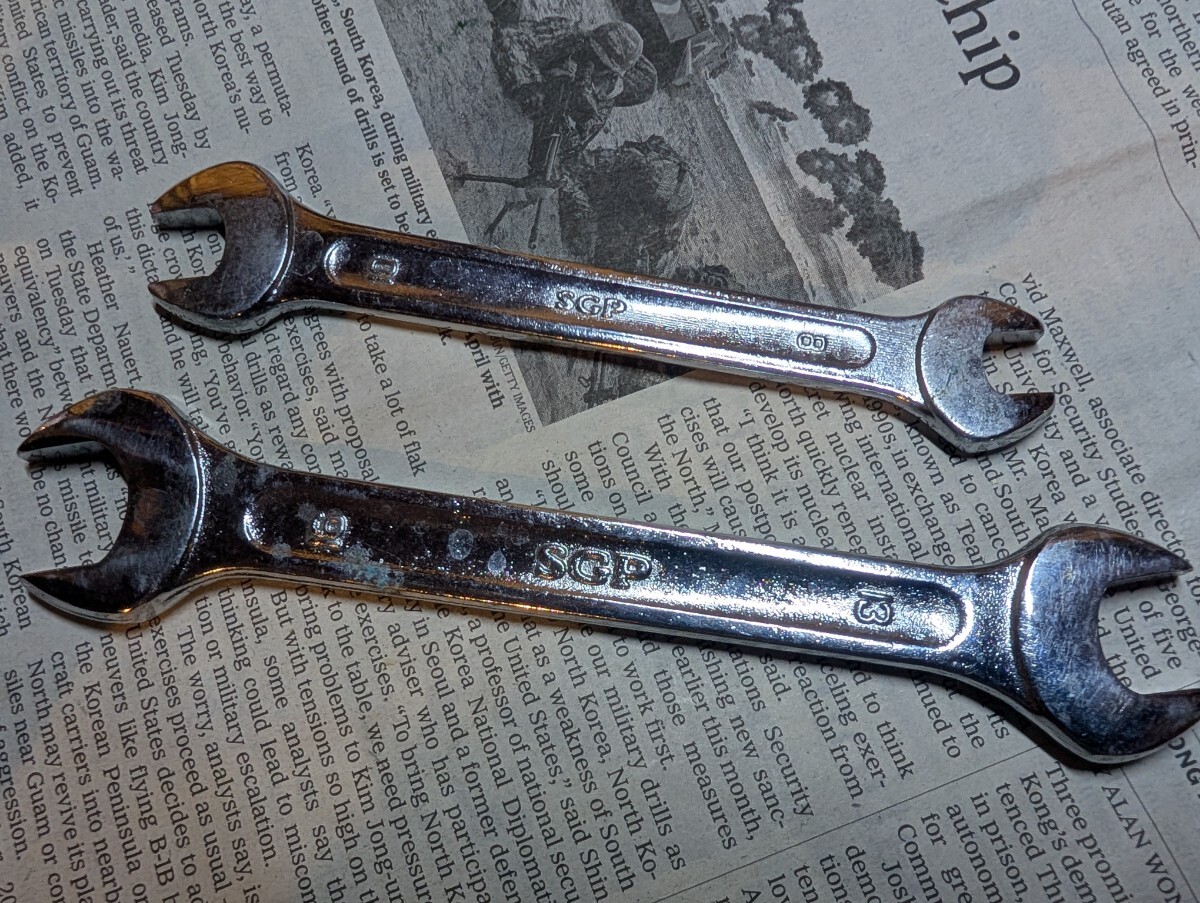 【コンビネーションレンチ 2本セット】古道具 レトロ 工具 スパナ 16mm 13mm 10mm 8mm拍卖