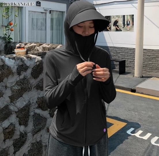 フルフェイス UVパーカー UVカット UPF50+ 接触冷感 レディース 長袖 ラッシュガード 薄手 日焼け対策 フード付き ジム 冷感 黒 ブラック拍卖