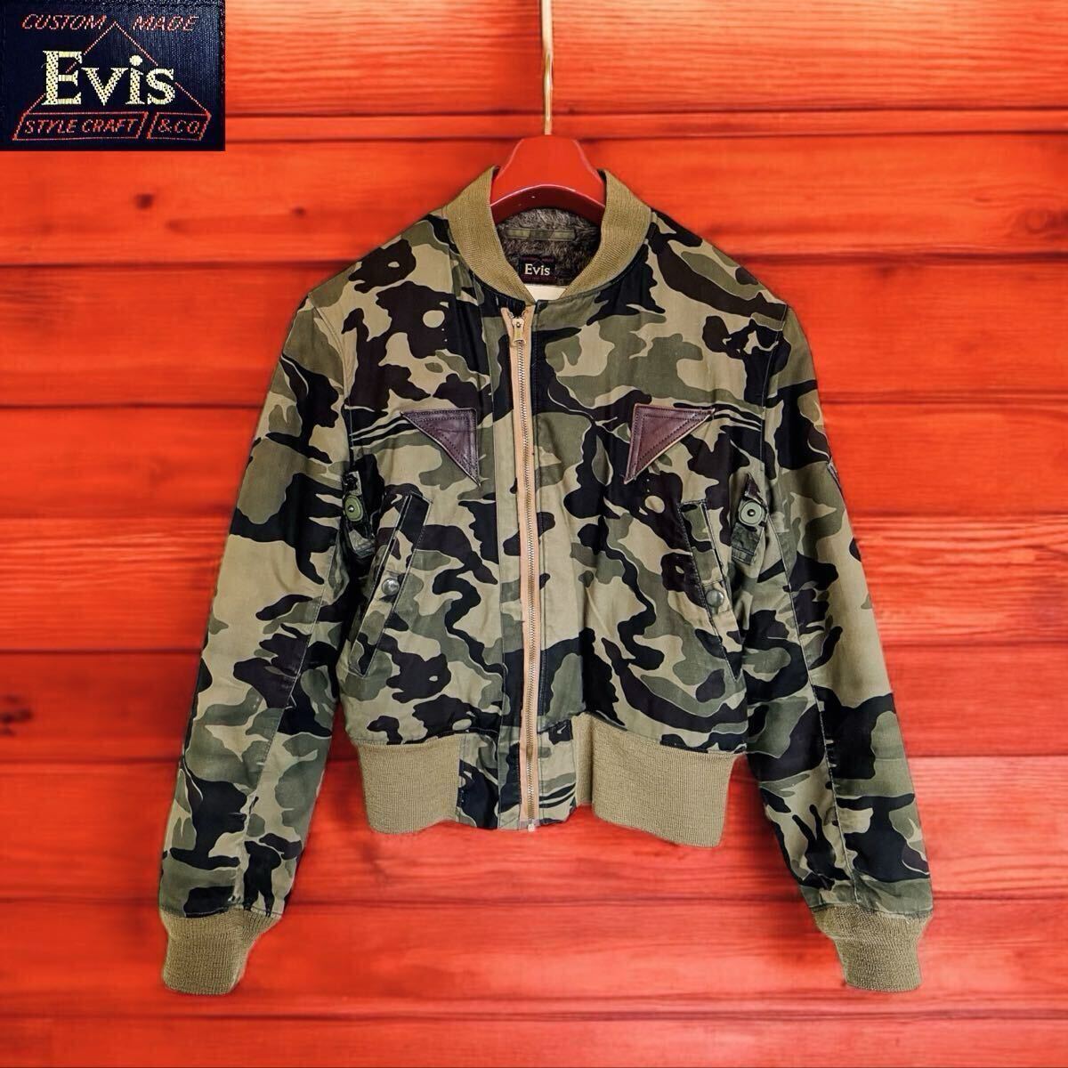 希少 美品 90s vintage EVISU B-15A (MOD) 迷彩 フライトジャケット 初期モデル 当時物 エヴィス 裏地ファー カモフラ アメカジ 日本製 36拍卖