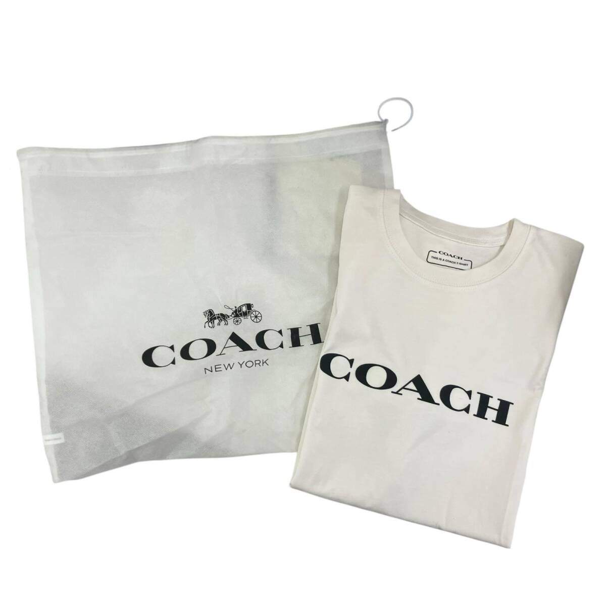 186004 現状品 COACH コーチ COACH エッセンシャルTシャツ 半袖 ロゴ XS ホワイト コットン レディース拍卖