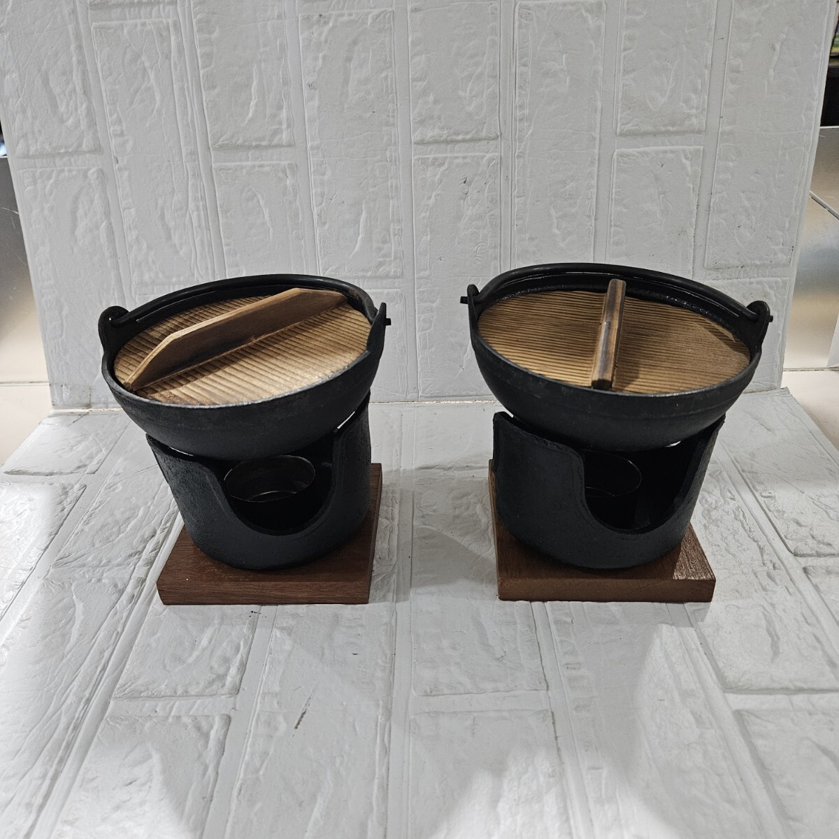 いろり鍋 鉄鍋 一人用 2セット 鍋 木蓋 調理器具 中古 コレクション拍卖