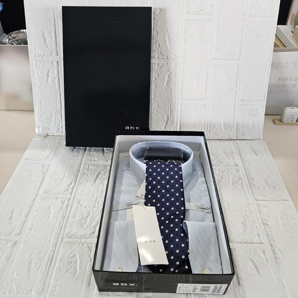 【未使用】abx Yシャツネクタイセット シルク100% カフス付き コレクション拍卖