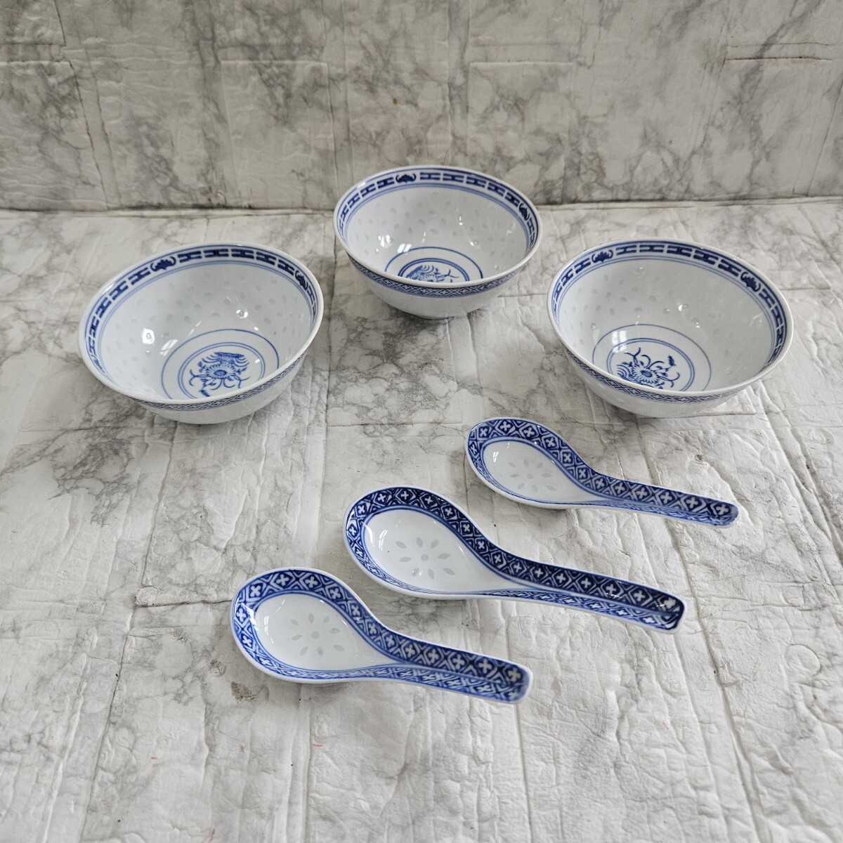 中国景徳鎮 小鉢 れんげ付き 中華食器 染付 食器 コレクション拍卖