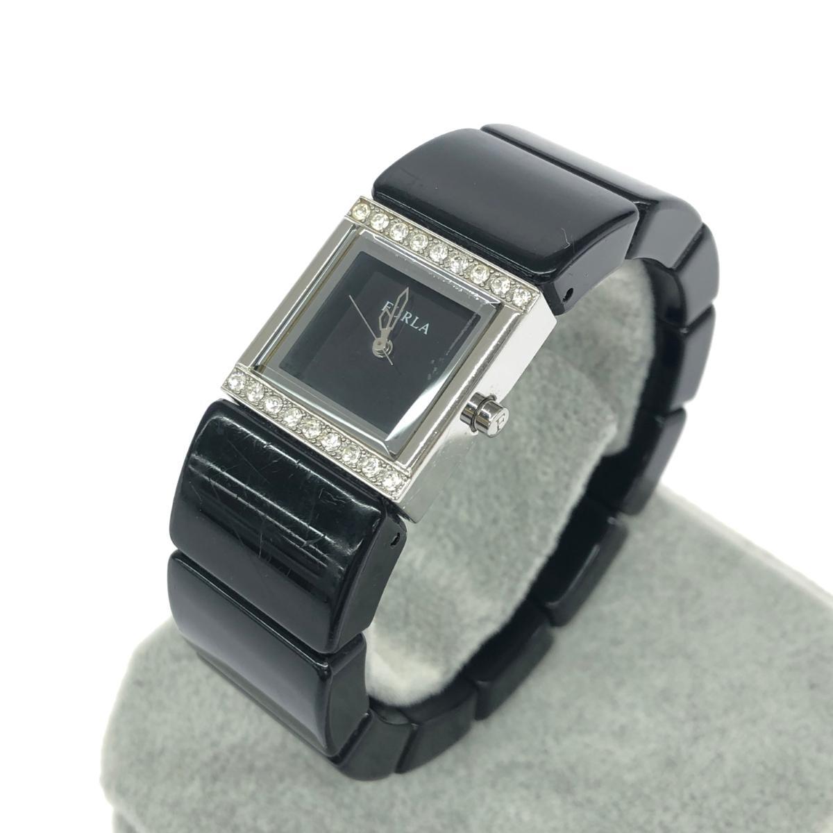 ◆FURLA フルラ バングルウォッチ/腕時計 SS×レジン ブラック/シルバーカラー レディース拍卖