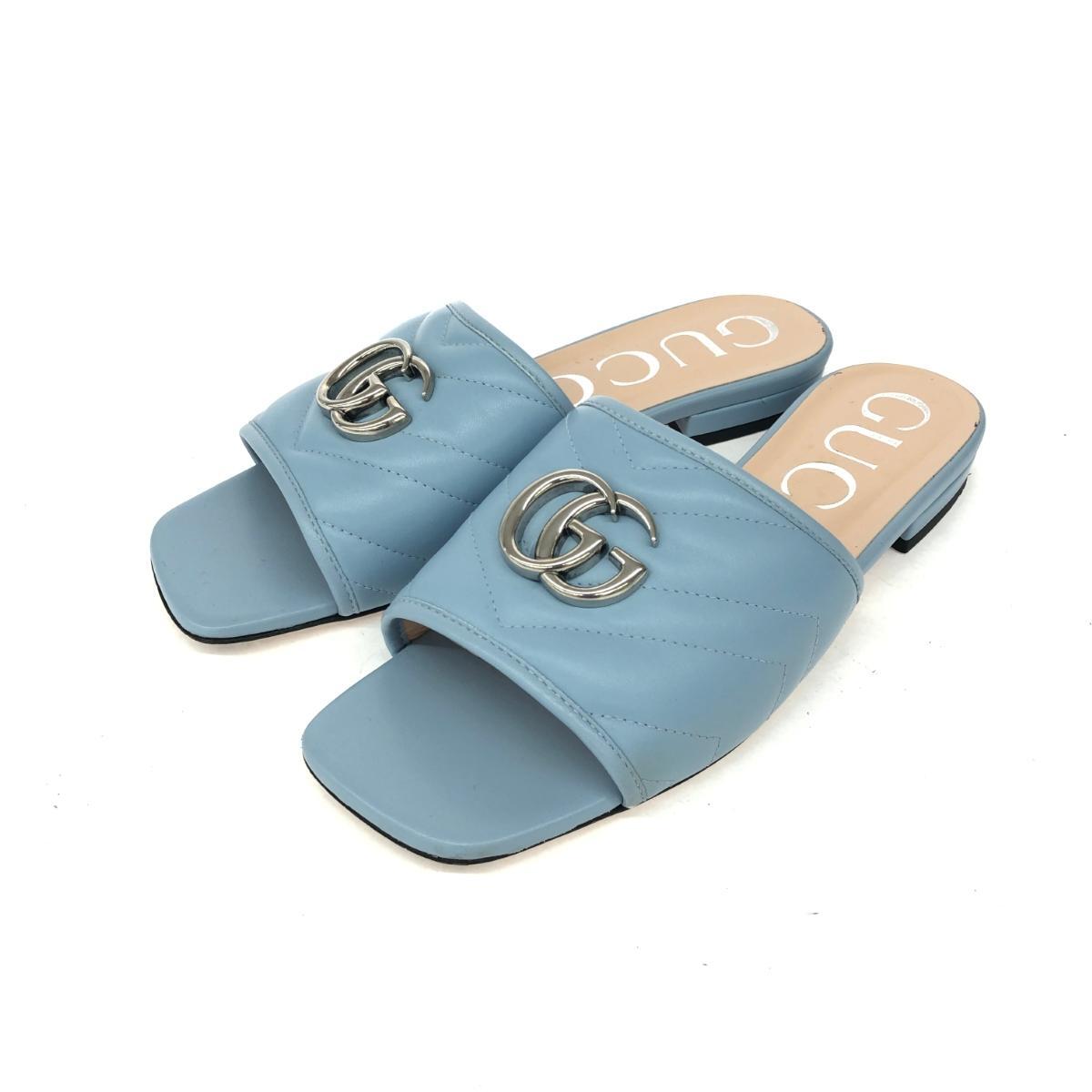 良好◆GUCCI グッチ サンダル 表記サイズ:36 GGマーモント ブルー レディース拍卖