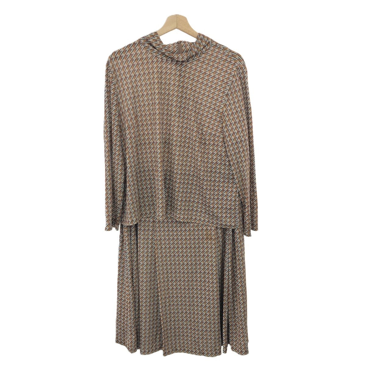 ◆LEILIAN レリアン セットアップ 大きいサイズ:17号 ハイネックカットソー&スカート/総柄 ブラウン レディース拍卖