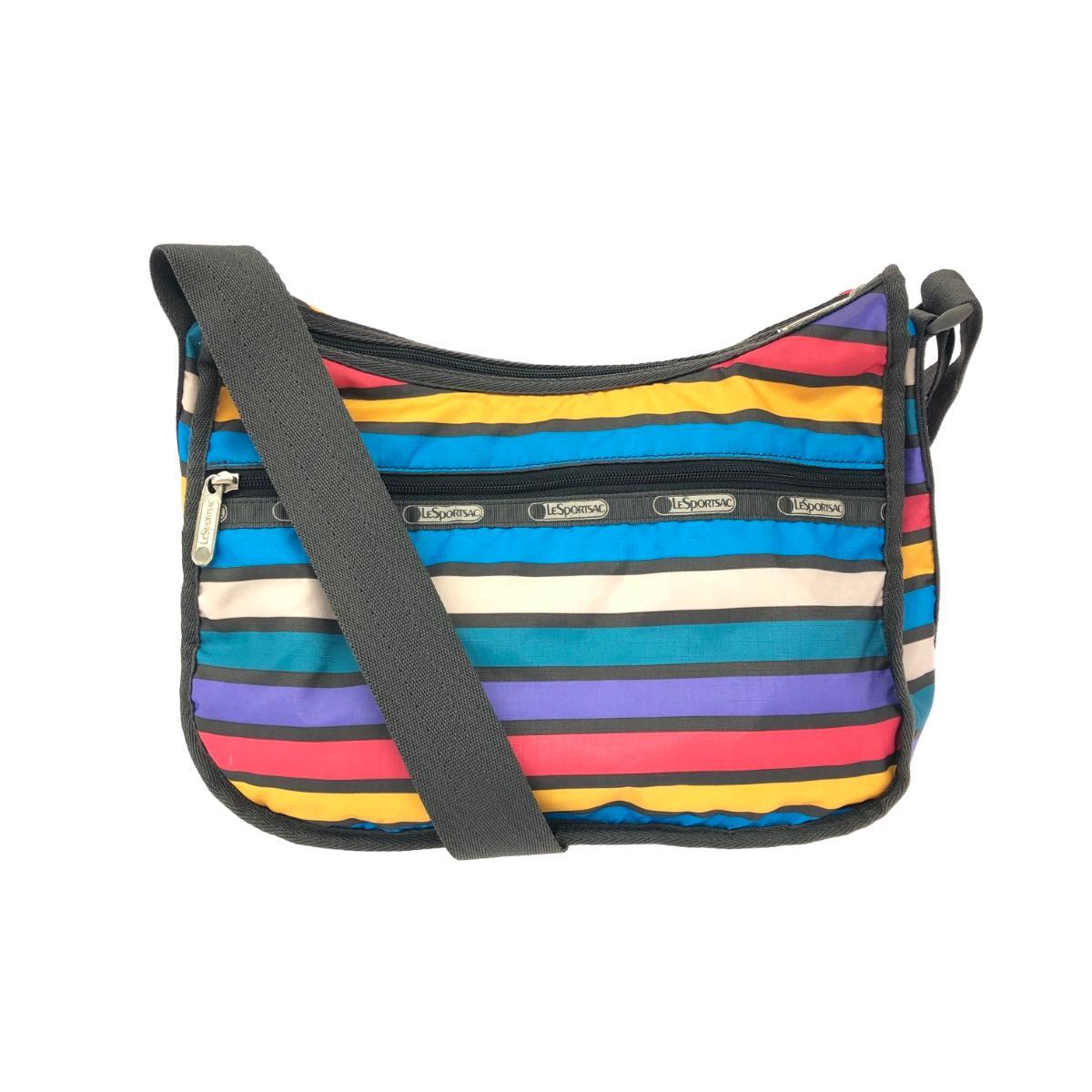 良好◆LeSportsac レスポートサック ショルダーバッグ ボーダー ナイロン マルチカラー レディース拍卖
