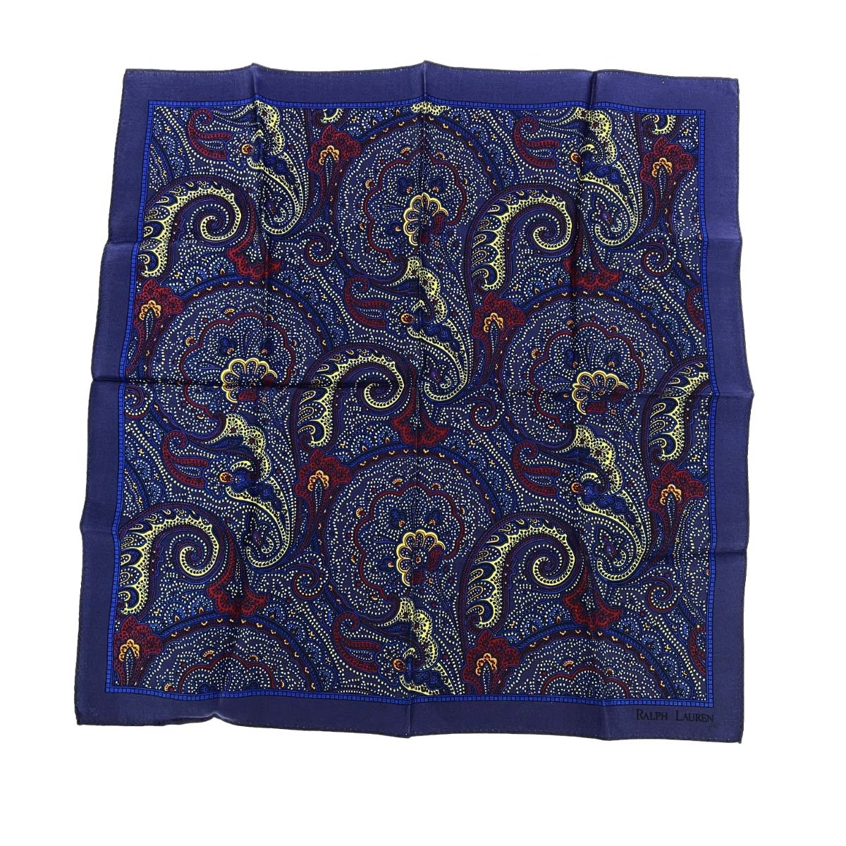 新品同様◆RALPH LAUREN ラルフローレン プチスカーフ パープルレーベル シルク100% ネイビー ユニセックス拍卖