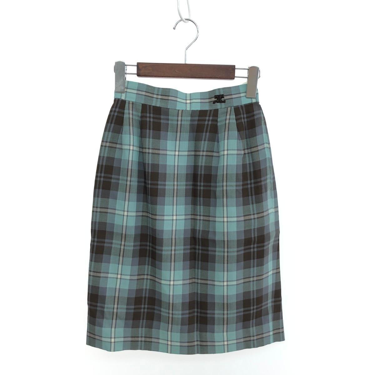 ◆Courreges クレージュ チェック柄スカート サイズ:63-90 ブラウン/ブルー レディース拍卖