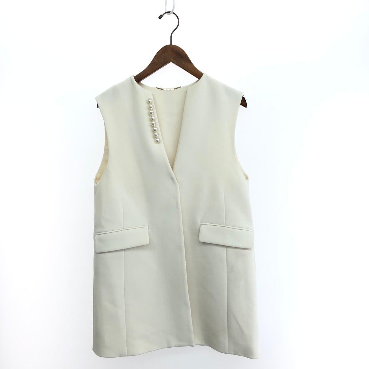 ◆CELFORD セルフォード リミテッドパールネックロングジレ サイズ:F CWFJ234048 ホワイト拍卖