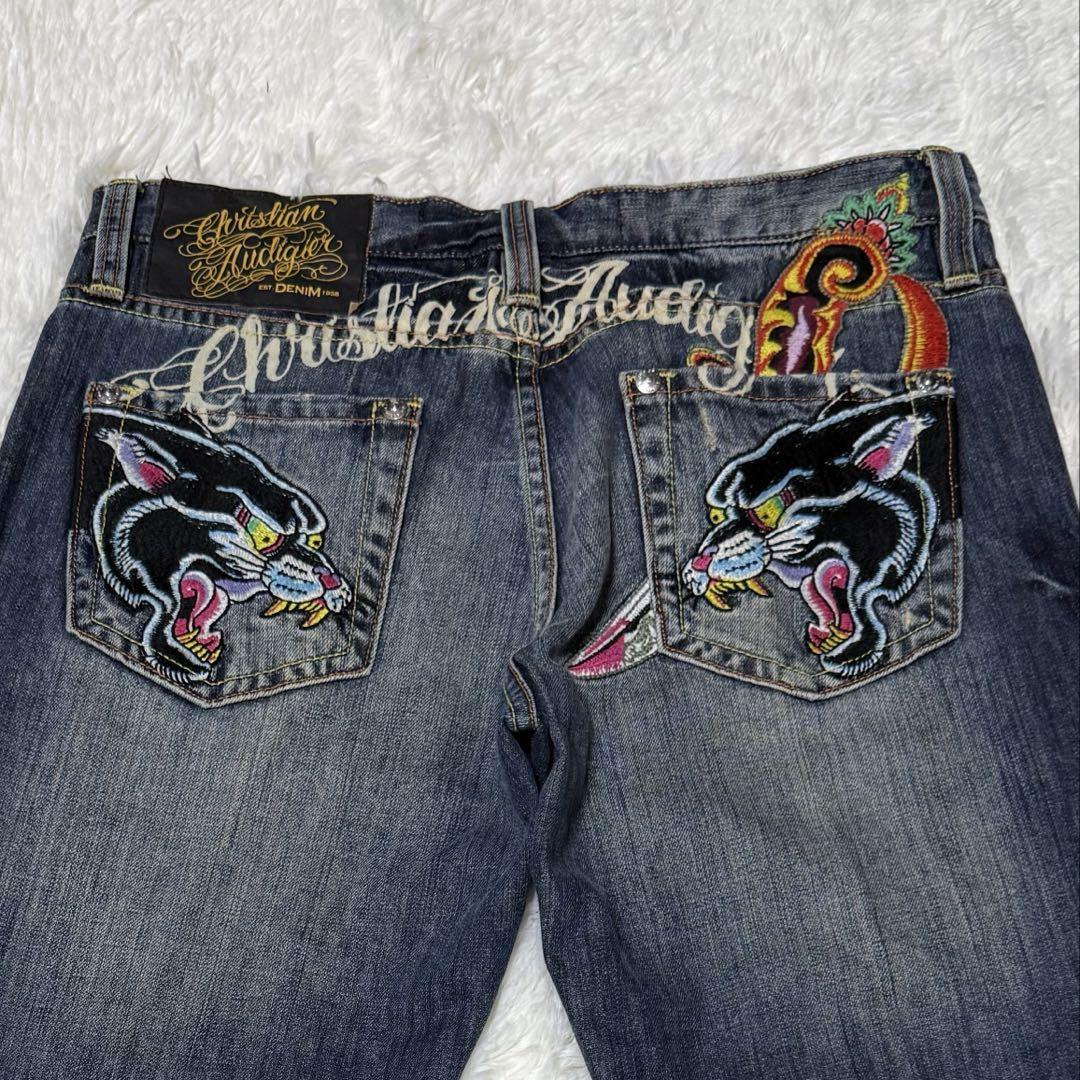 【Christian Audigier】刺繍ロゴ パンサー デニム ジーンズ拍卖