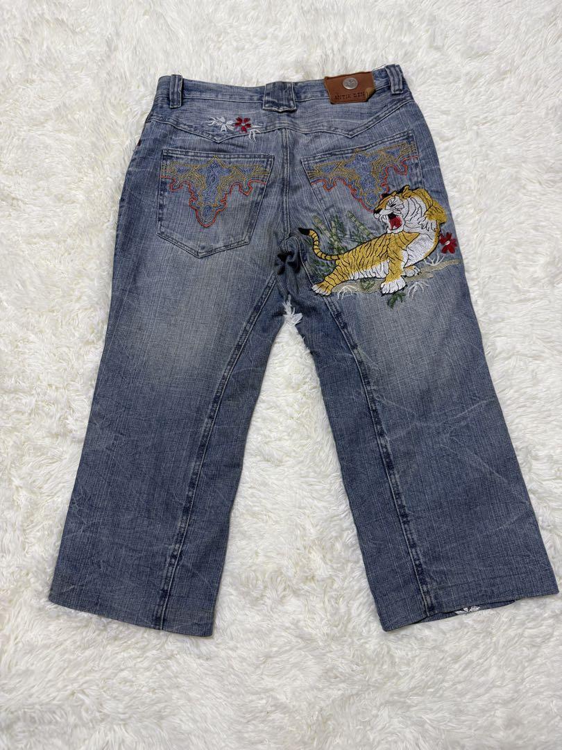 ANTIK DENIM 刺繍デニム 虎 和柄 フラワー装飾 ボタンフライ 32拍卖