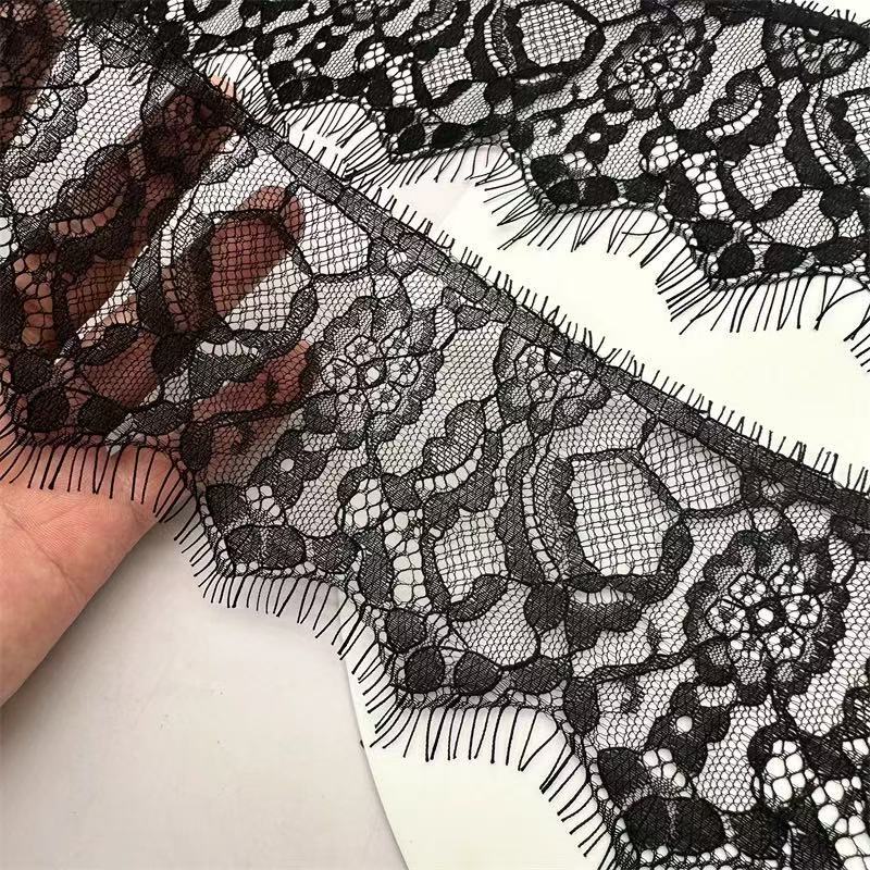 №109 花柄まつげラッセルレース 黒色拍卖