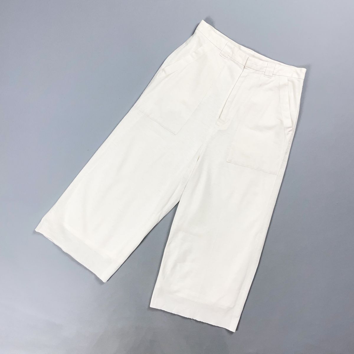 SALT+ JAPAN ソルトプラスジャパン クロップド丈セミワイドパンツ ハイウエスト カットオフ レディース 白 ホワイト サイズF*GD19拍卖