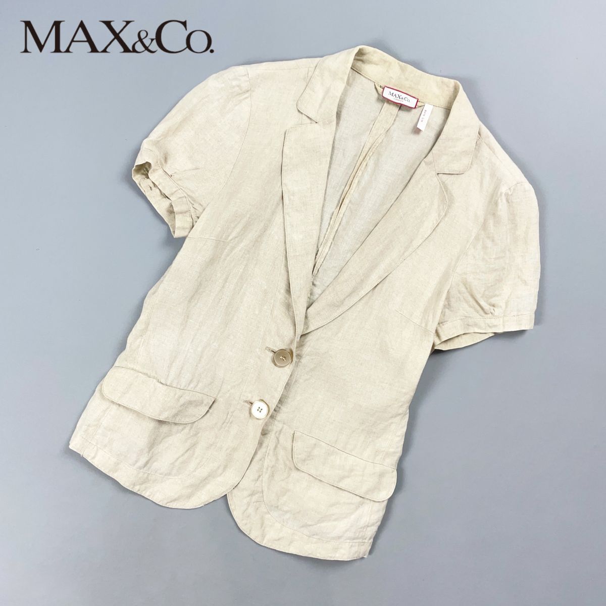 Max&Co. マックスアンドコー 半袖リネンシャツジャケット ブラウス パフスリーブ レディース ベージュ サイズ40*GD25拍卖