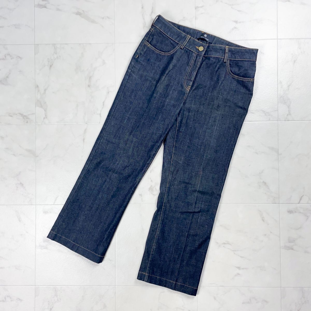 美品 RENA LANGE レナランゲ セミフレアクロップドデニムパンツ ジーパン ブラックデニム レディース 黒 ブラック サイズ42*GD67拍卖