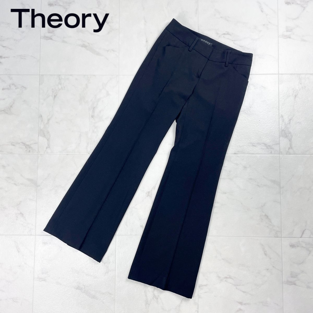 theory セオリー ストレッチ素材スラックス センタープレス フレアパンツ レディース 黒 ブラック サイズX0*GD69拍卖