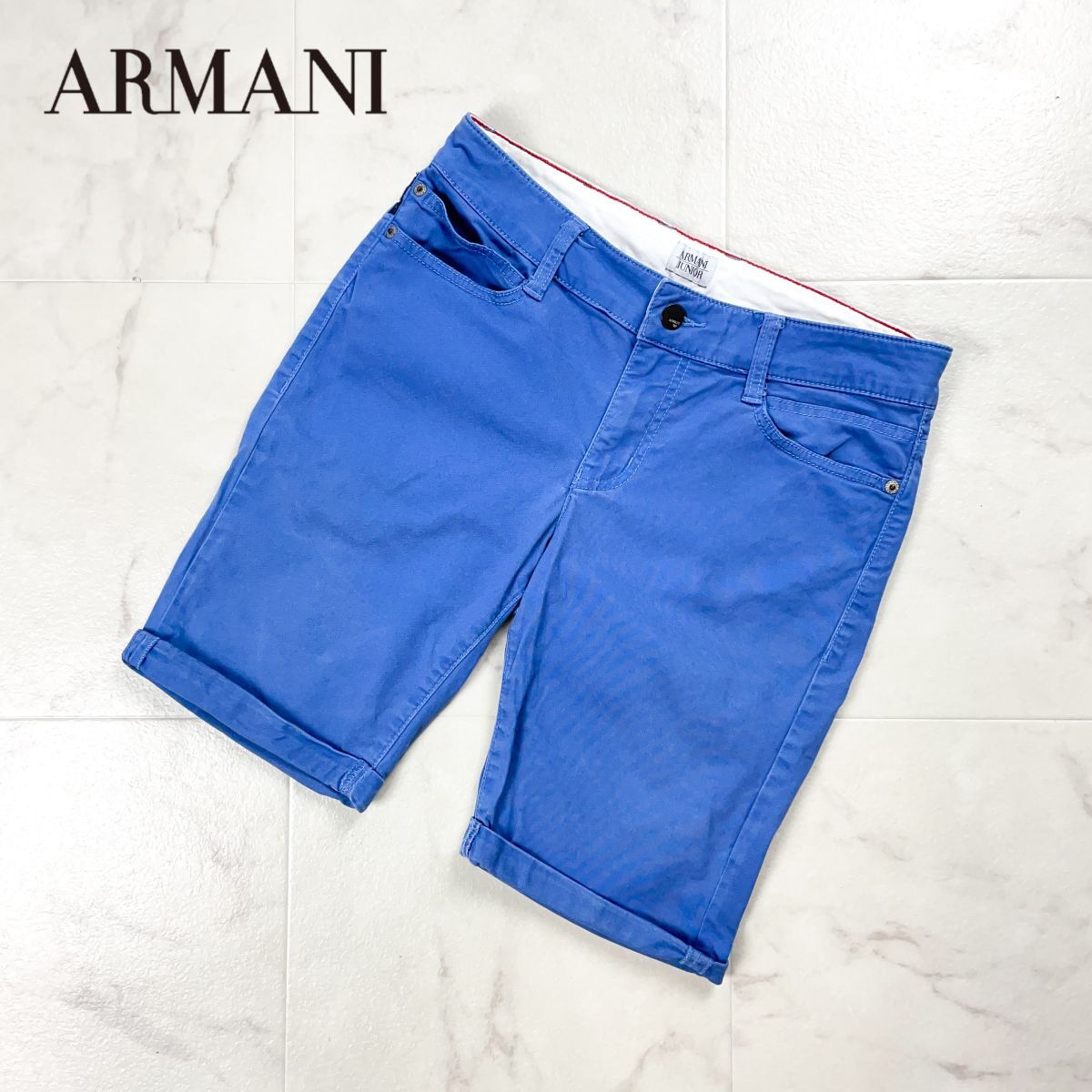 ARMANI JUNIOR アルマーニジュニア キッズ ハーフパンツ ショーツ チノパン 子供服 青 ブルー サイズ160*GD74拍卖