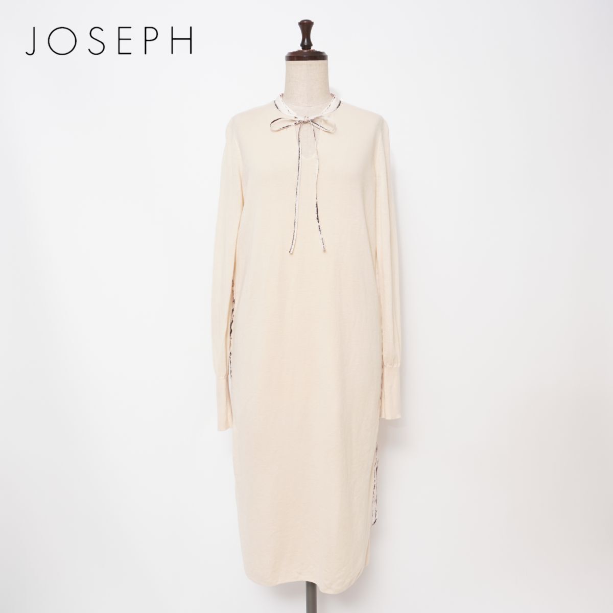 JOSEPH ジョセフ オンワード樫山 ウール混 切替ニットワンピース ミモレ丈 裏地なし レディース ベージュ サイズS*GD749拍卖