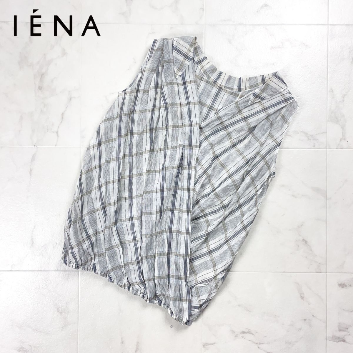 新品未使用 IENA イエナ カシュクールシアーチェックブラウス ノースリーブ トップス レディース グレー系 サイズF*GD752拍卖