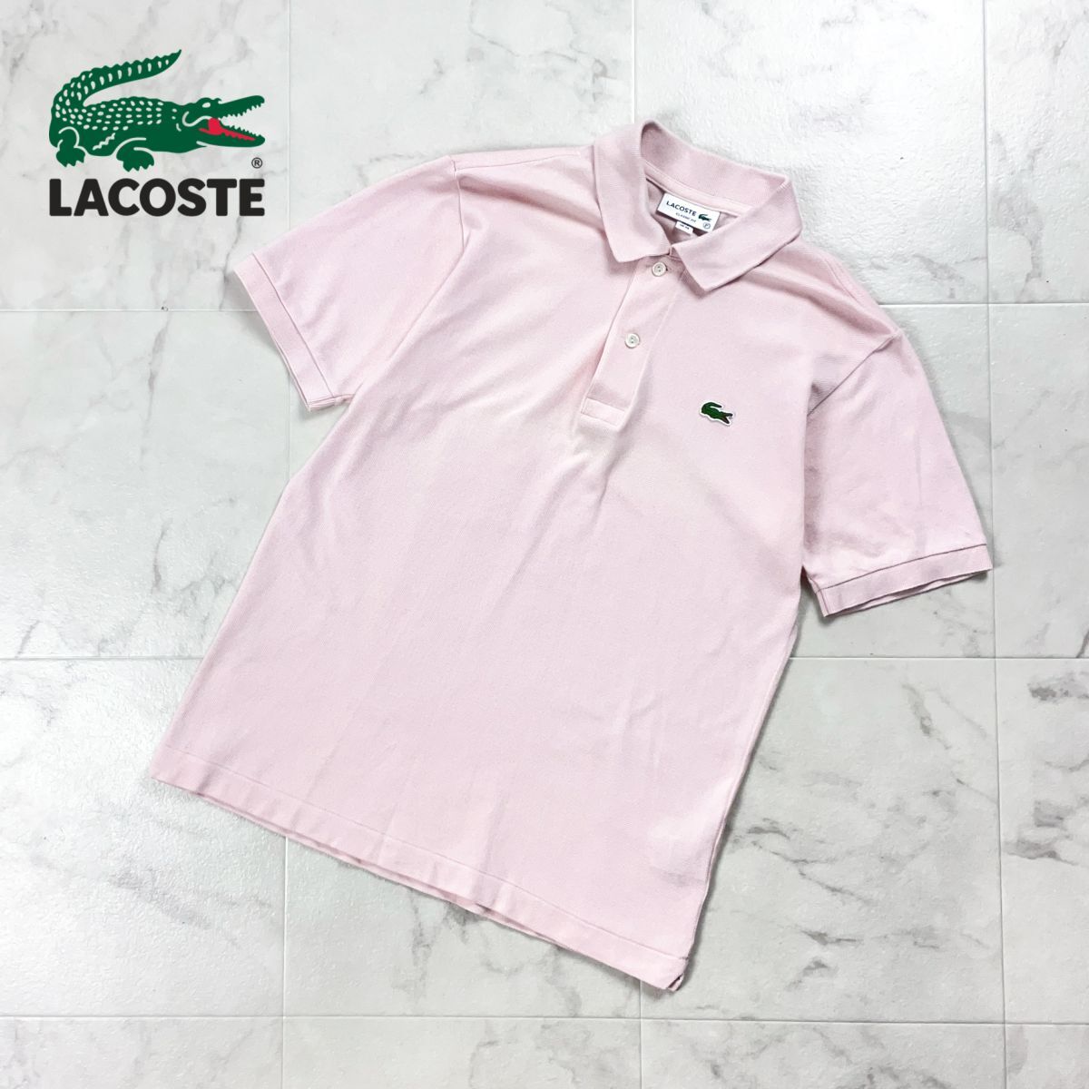 美品 LACOSTE CLASSIC FIT ラコステ リラックスフィットポロシャツ ワンポイント 半袖 トップス メンズ ベビーピンク サイズF*GD753拍卖