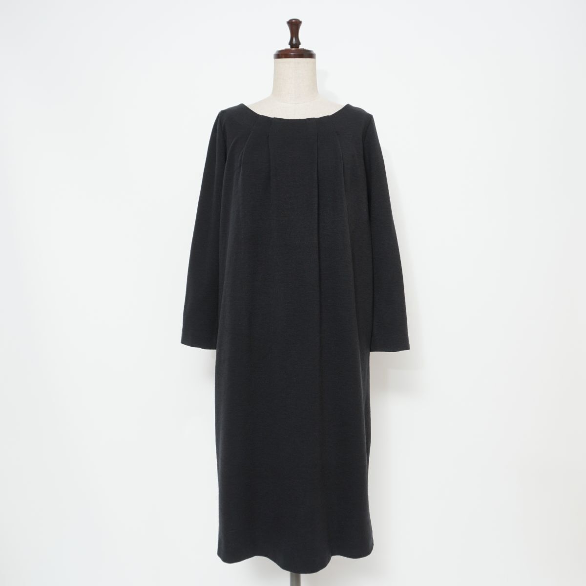 美品 ADIEU TRISTESSE アデュートリステス ウール・シルク混 バックリボンワンピース ミモレ丈 レディース ブラック 黒 サイズ38*GD774拍卖