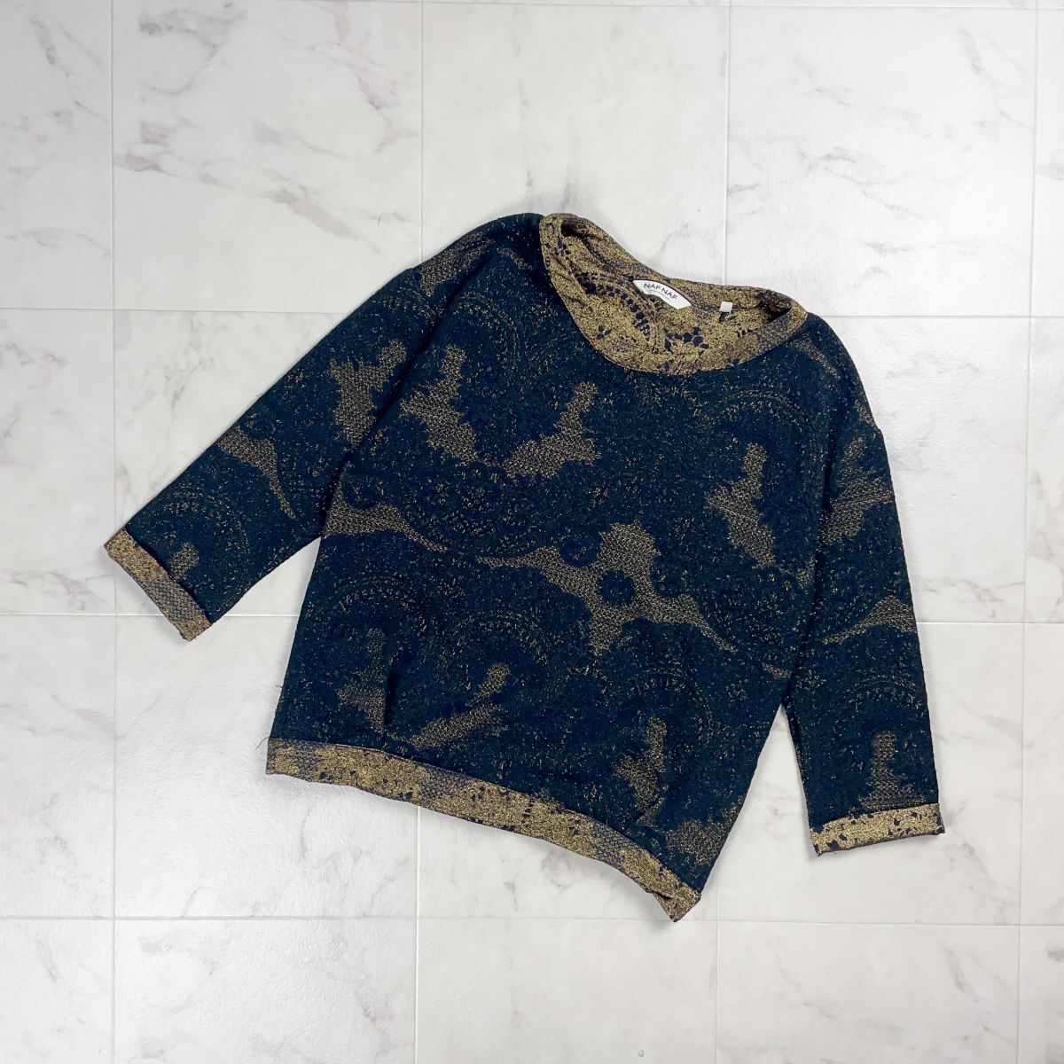 NAF NAF ナフナフ 箔クルーネックプルオーバー トップス レディース ブラック 黒 サイズM*GD797拍卖