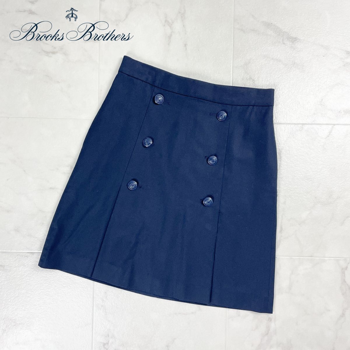 美品 Brooks Brothersブルックスブラザーズ ダブルボタンスカート トレンチスカート 膝丈 裏地なし ネイビー 紺 サイズ0*GD1205拍卖
