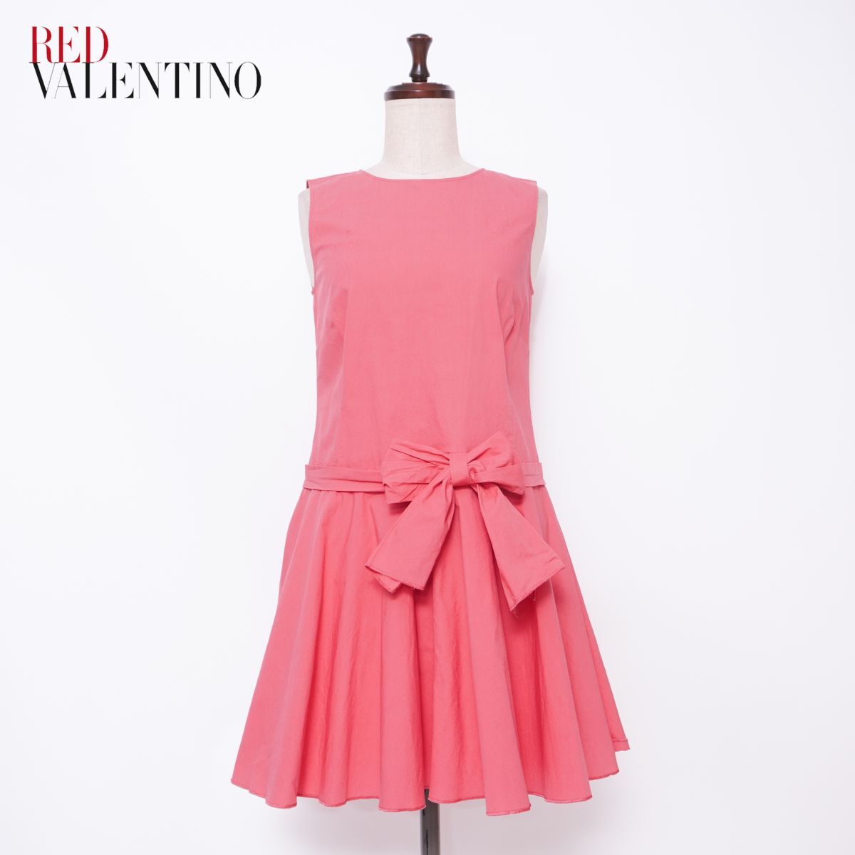 RED VALENTINO レッド・ヴァレンティノ ウエストリボンノースリーブドレス Aラインワンピース 膝丈 ピンク サイズ40*GD411拍卖
