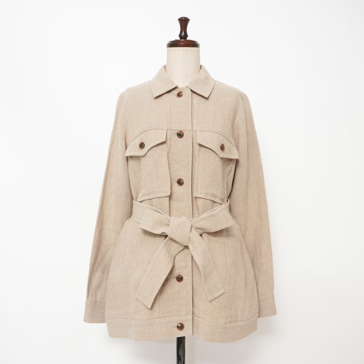 美品 R'IAM リアム PLAGE プラージュ 麻ミリタリージャケット リネン 19SS ウエストマーク ベルト レディース ベージュ サイズ38*GD412拍卖