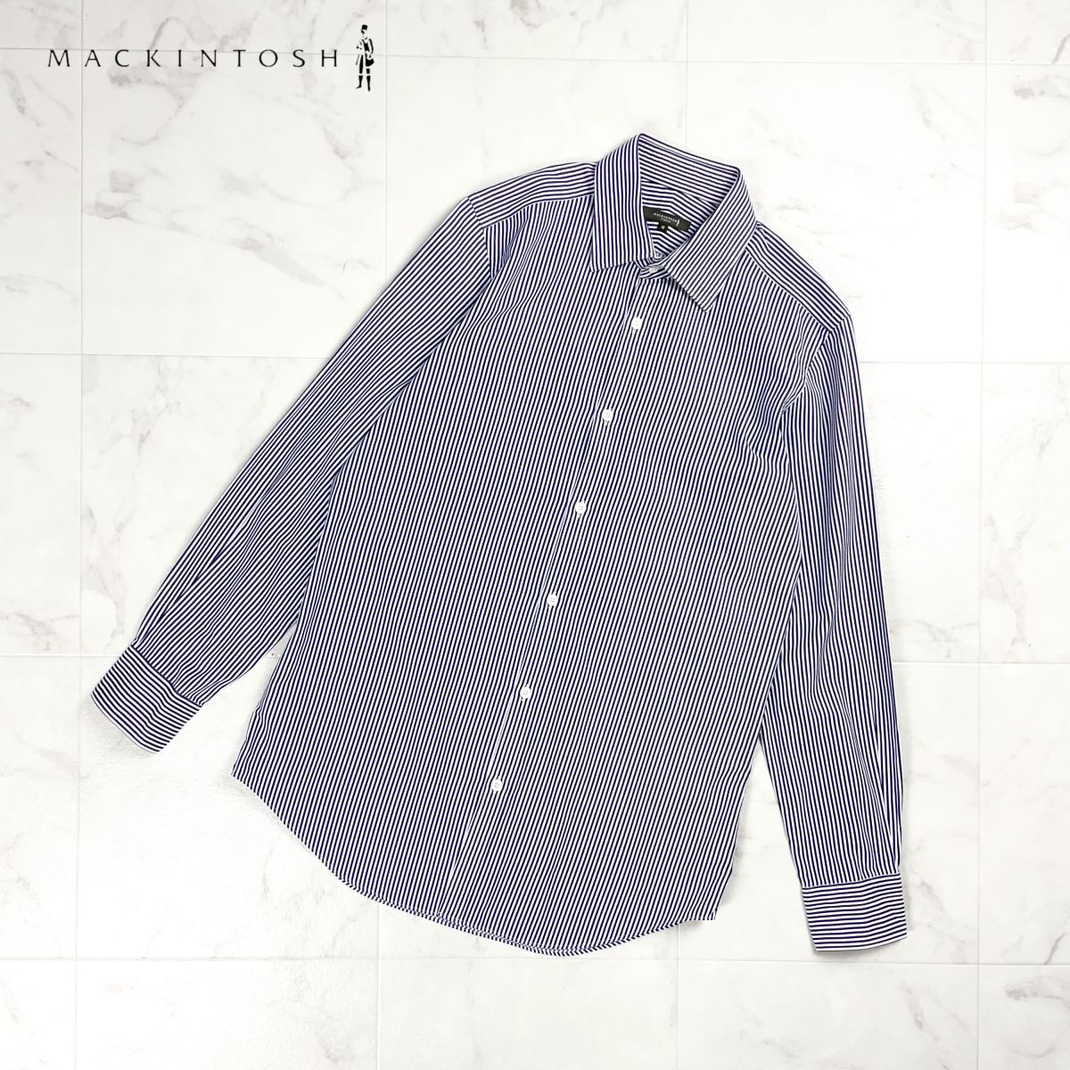 美品 MACKINTOSH LONDON マッキントッシュ ロンドン ストライプ長袖シャツ コットン メンズ ネイビー 紺 サイズM*GD417拍卖