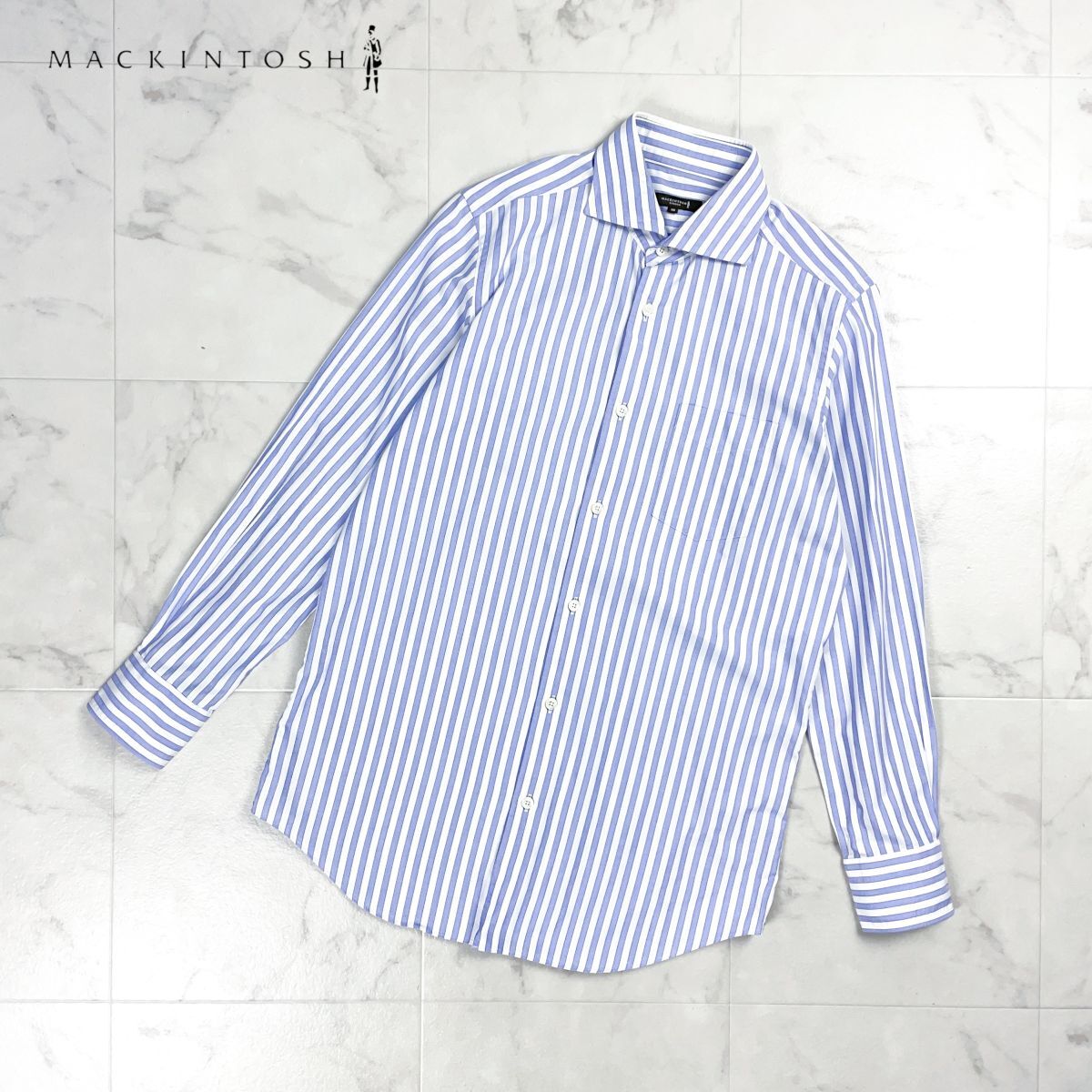 MACKINTOSH LONDON マッキントッシュ ロンドン ストライプ長袖シャツ コットン メンズ ネイビー 紺 サイズ39*GD419拍卖