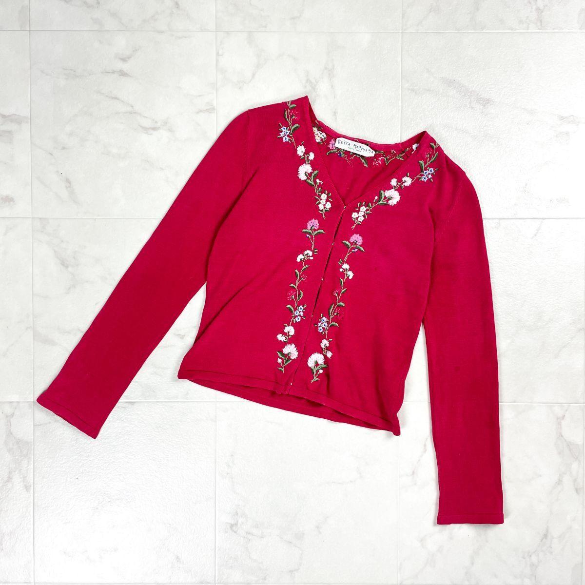 KEITA MARUYAMA ケイタマルヤマ Vネック刺繍カーディガン 長袖 トップス レディース レッド 赤 サイズF*GD1187拍卖
