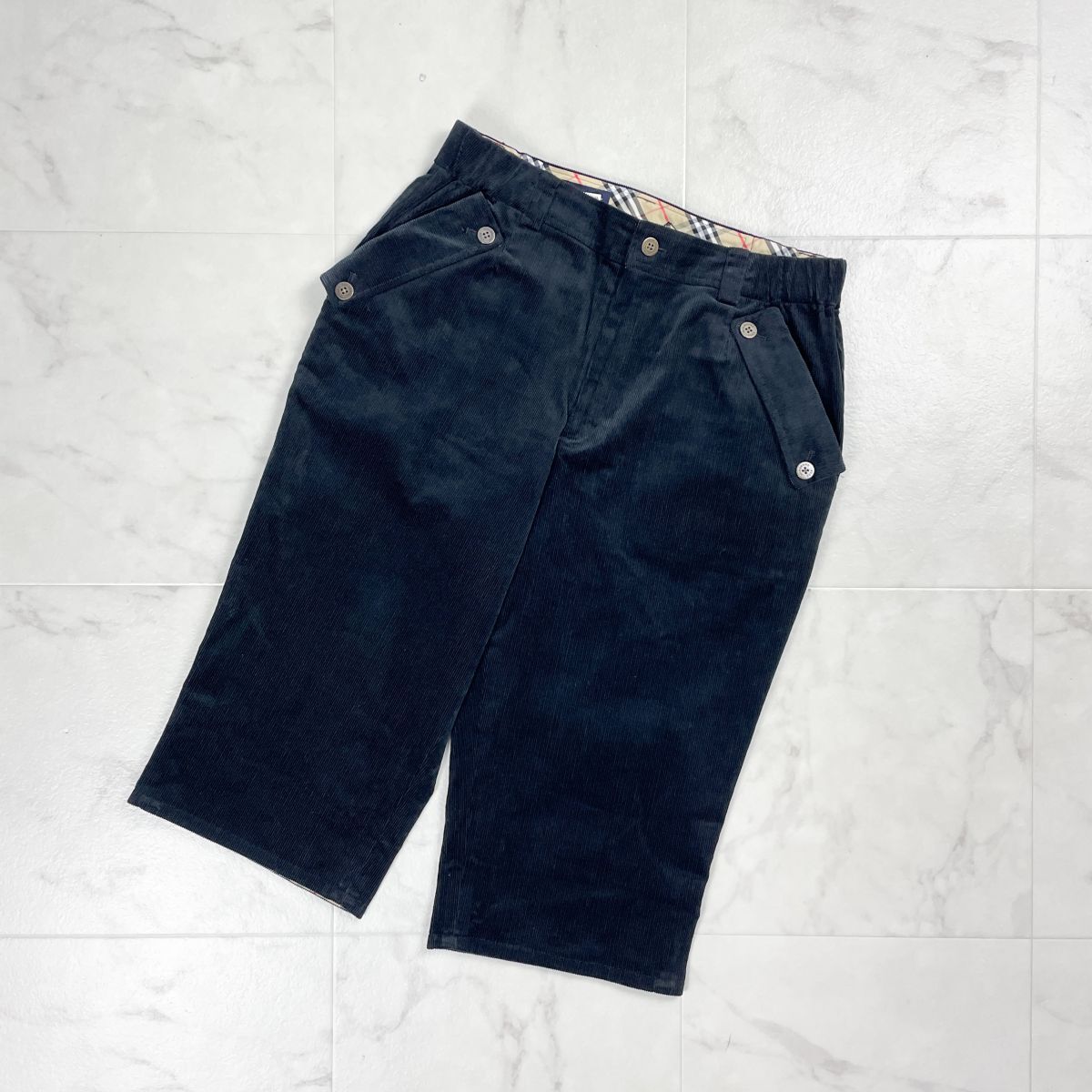 美品 BURBERRY GOLF バーバリーゴルフ コーデュロイハーフパンツ ゴルフウェア ボトムス レディース ネイビー 紺 サイズ13*GD1201拍卖