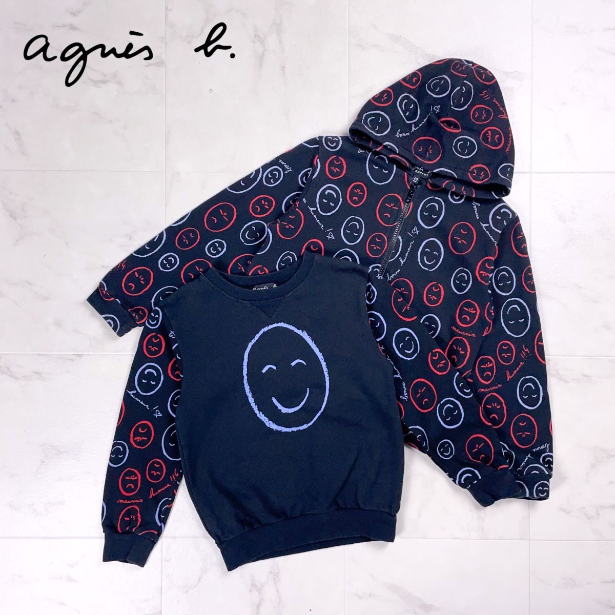 agnis b アニエス・ベー エンファント FACEスウェット&パーカーセット トップス キッズ ブラック 黒 サイズ8ans/10ans*GD1150拍卖